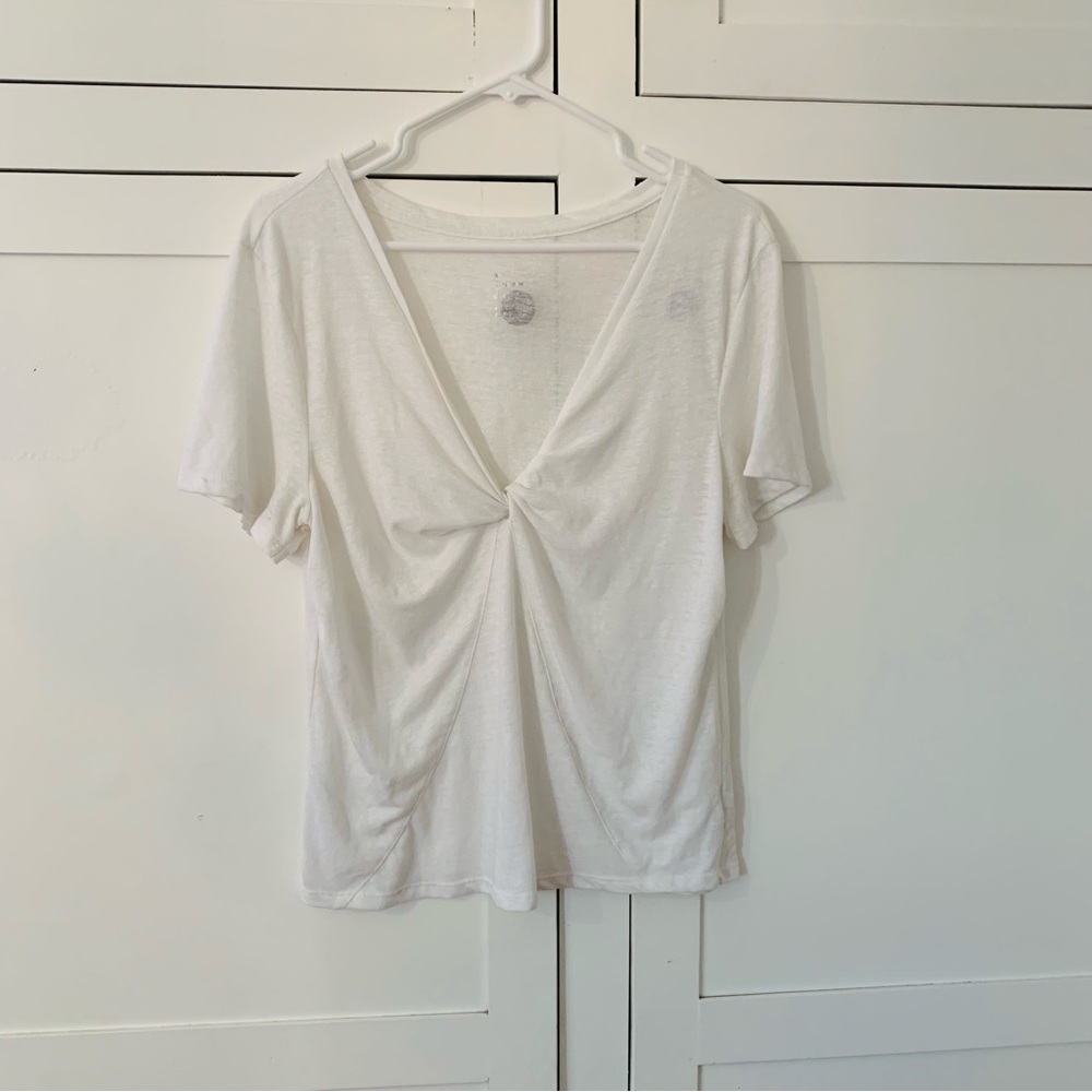 A New Day White Sheer Linen Front Knot T-shirt Size XL